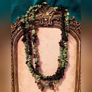 VTG 3 Strand Turquoise/Smoky Quartz Gemstone Sterling Silver Choker Necklace